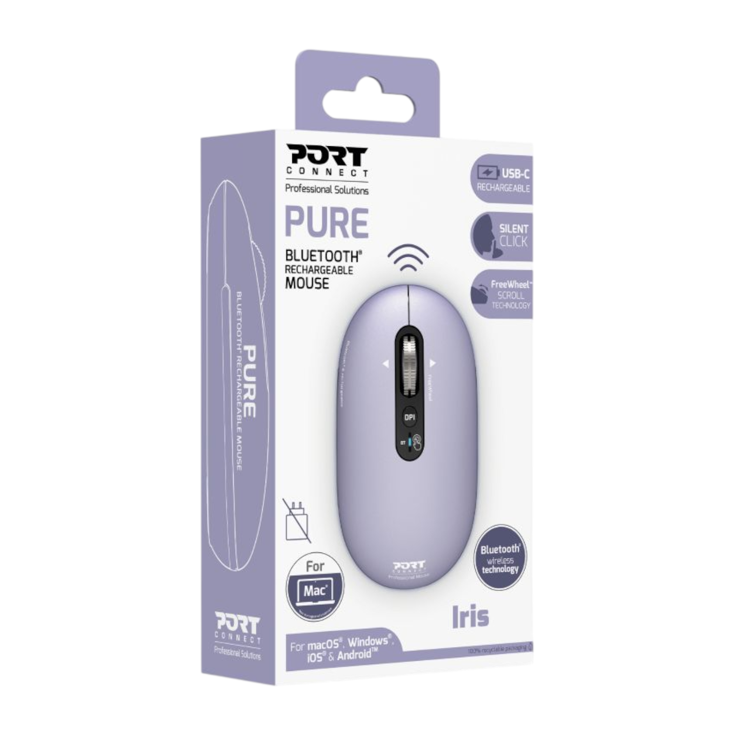 Port Connect PURE MAC Rechargeable Wireless and Bluetooth Mouse – Iris