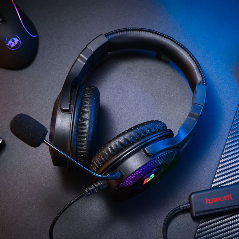 REDRAGON Over-Ear PANDORA USB (Power Only)|Aux (Mic and Headset) RGB Gaming Headset – Black